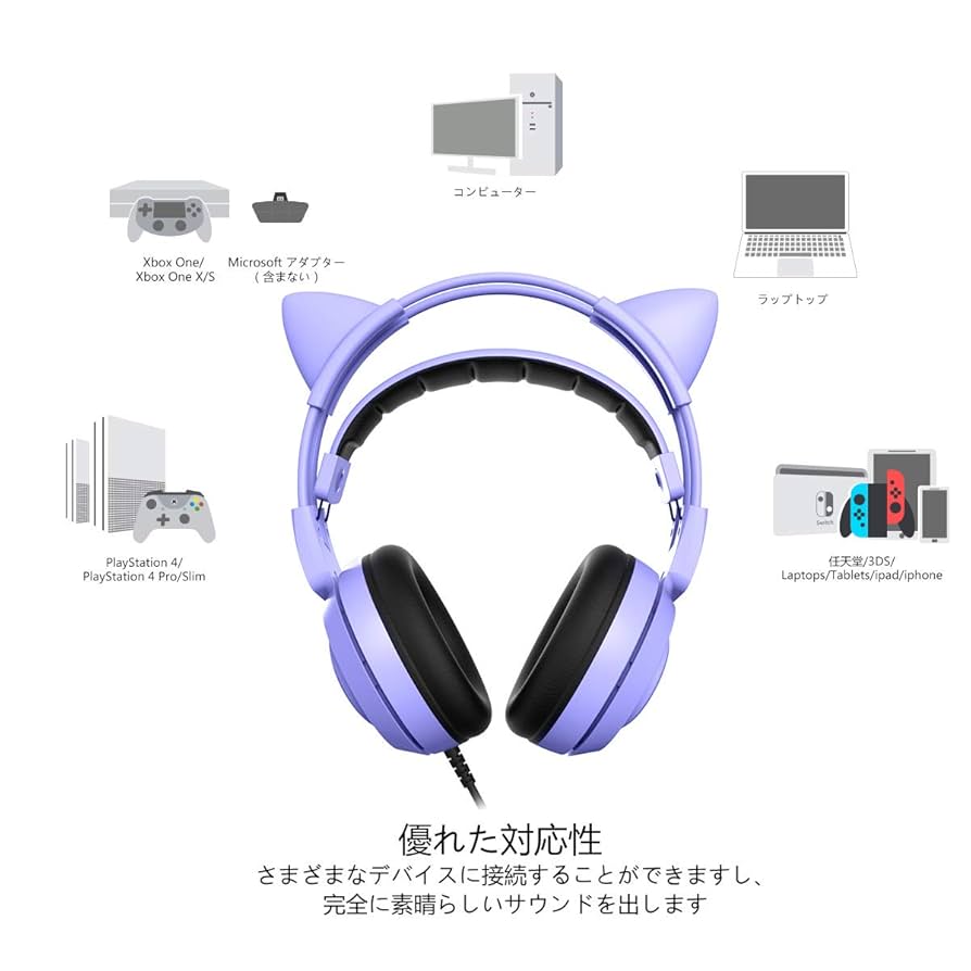 Amazon.co.jp: SOMIC ゲーミングヘッドセット 猫耳ヘッドホン 3D